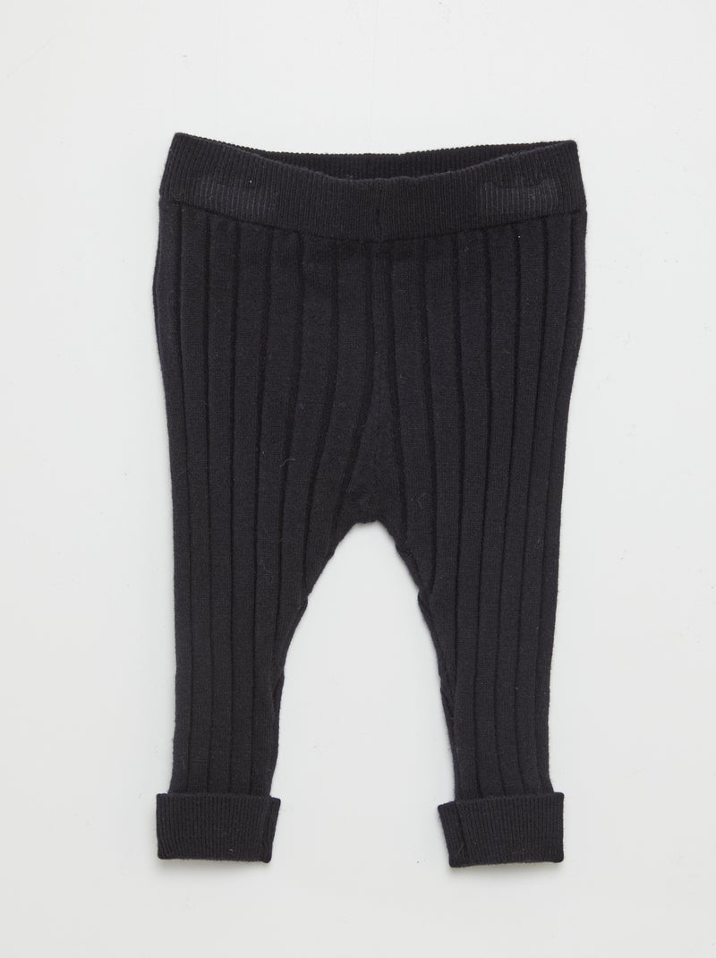 Leggings caneladas + meias com bordado Preto - Kiabi