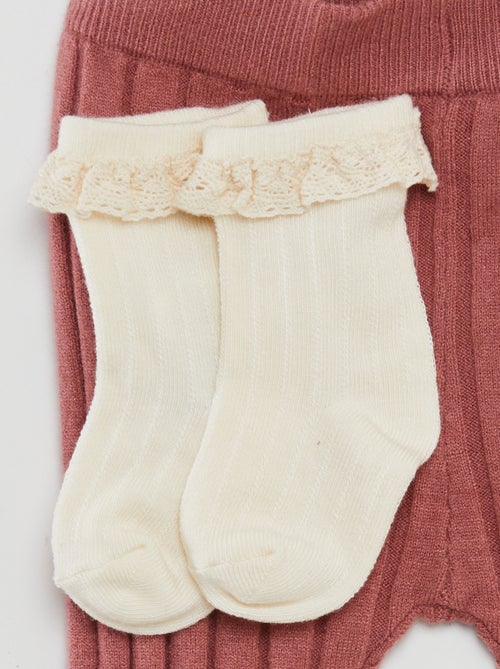 Leggings caneladas + meias com bordado - Kiabi