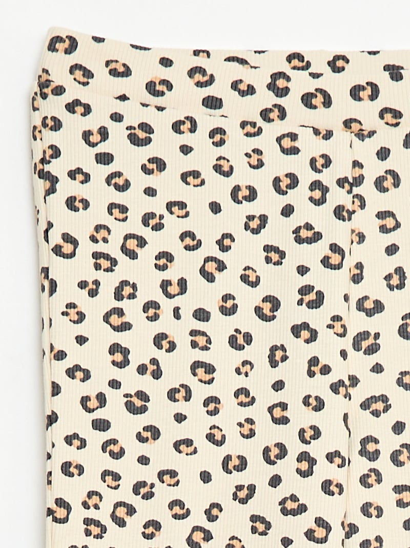 Leggings Canelados com Estampado Bege - Kiabi