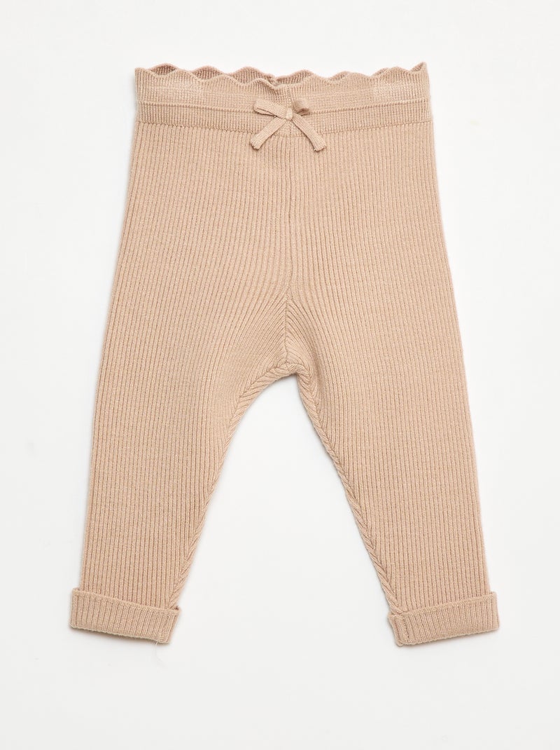 Leggings canelados com laço fantasia Bege - Kiabi