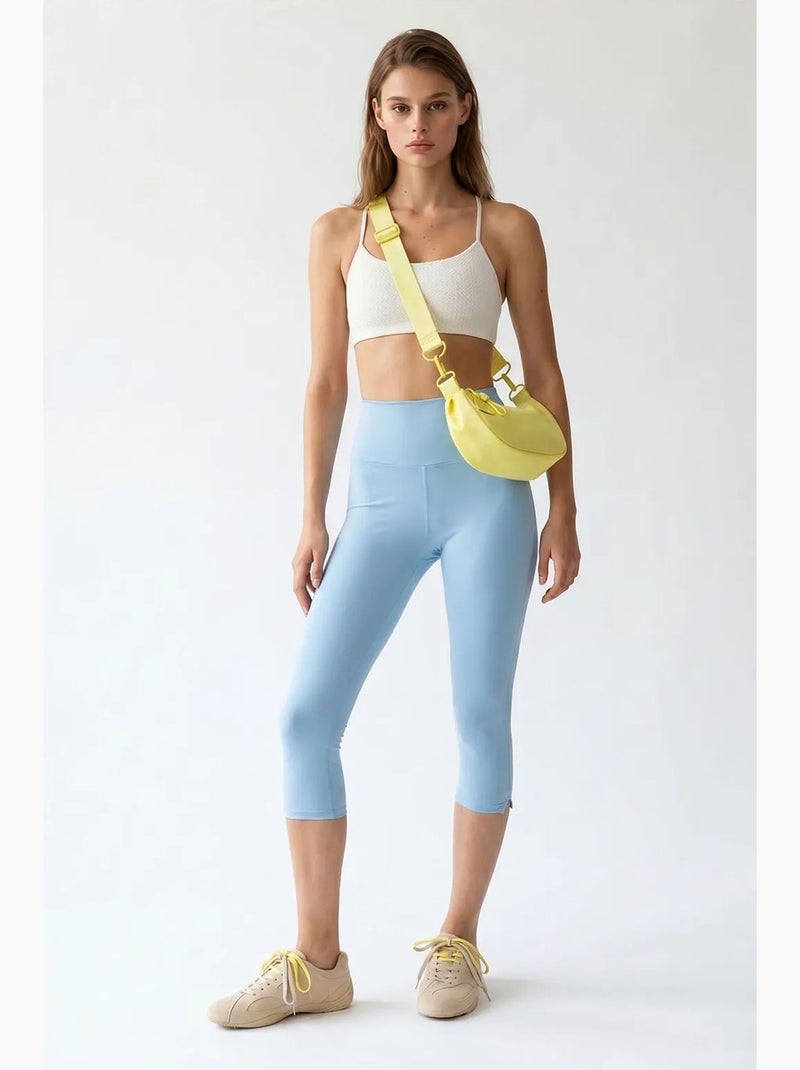Leggings capri de cintura alta com fenda mixray Azul-céu - Kiabi