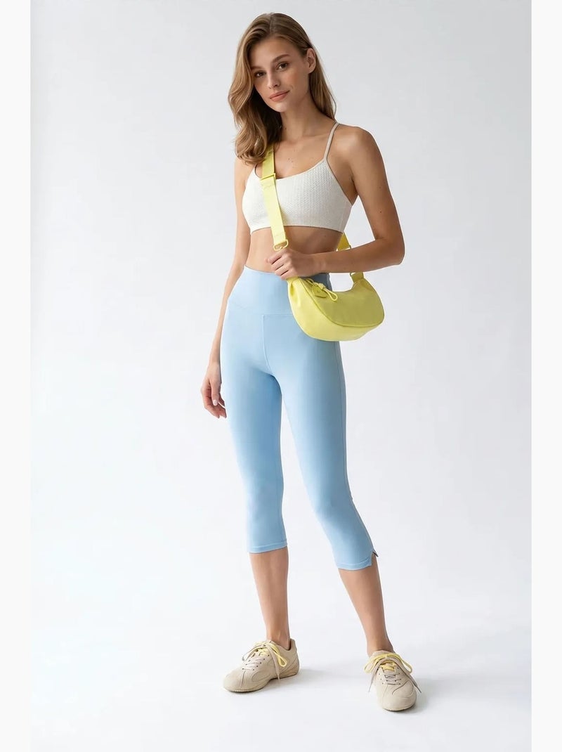 Leggings capri de cintura alta com fenda mixray Azul-céu - Kiabi