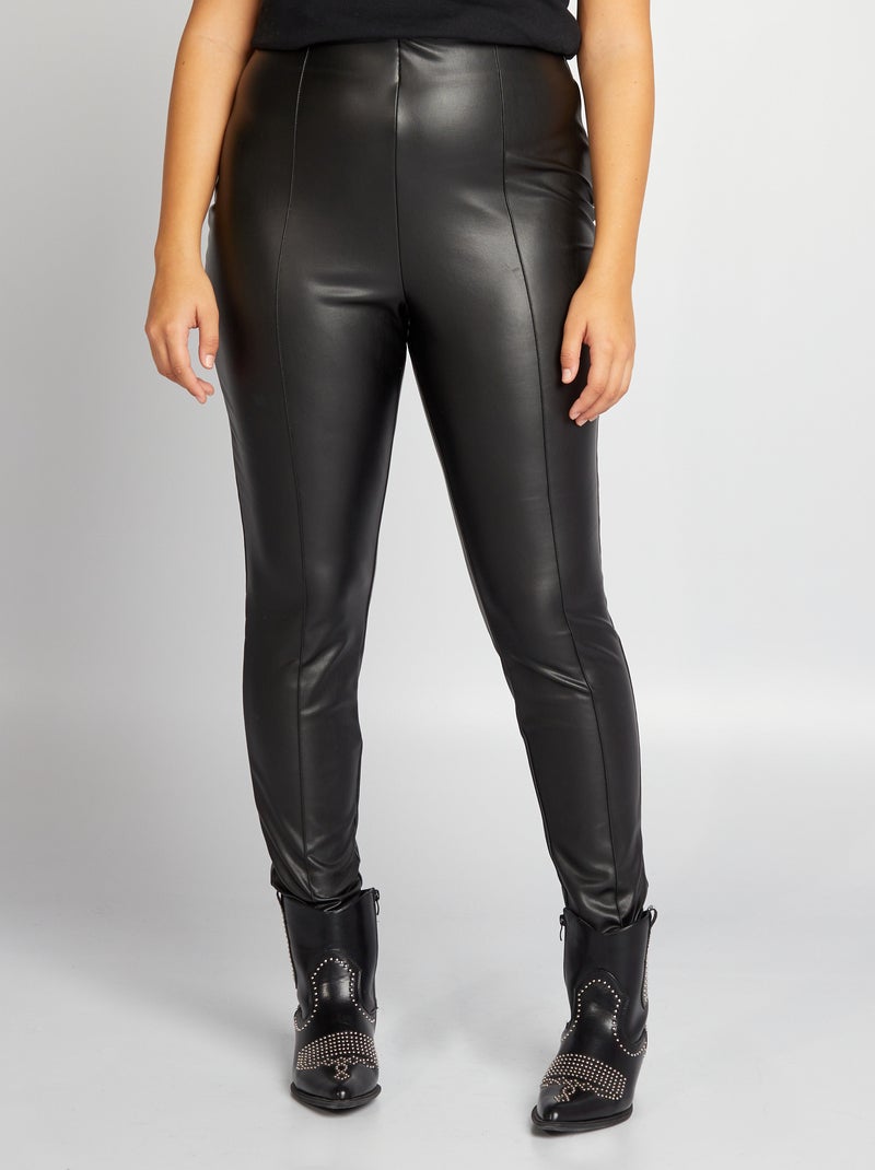Leggings com cintura subida em pele sintética Preto - Kiabi