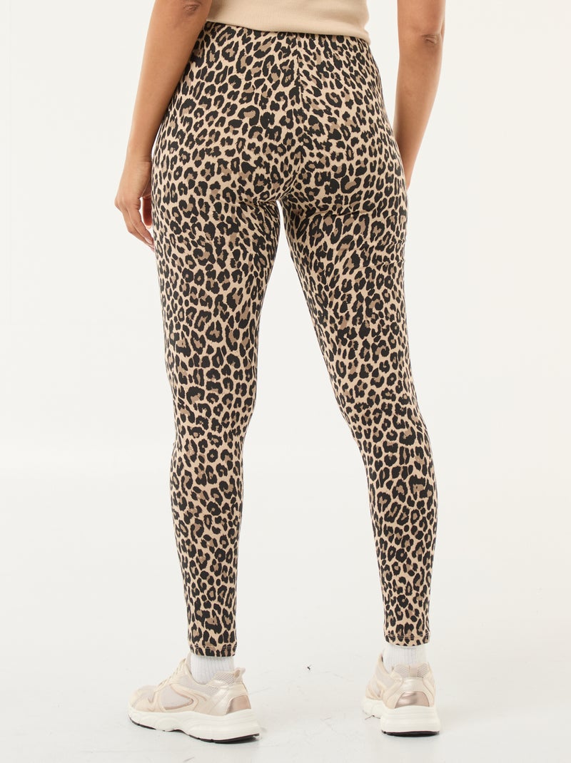 Leggings com estampado de leopardo em algodão Bege - Kiabi