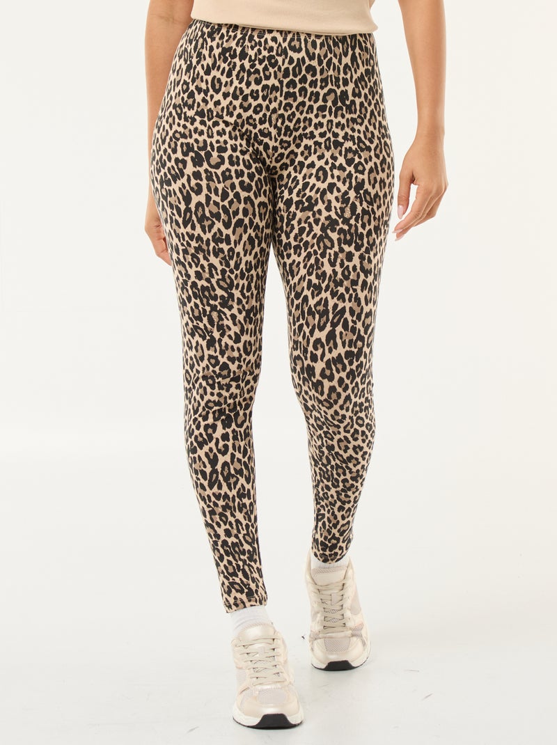 Leggings com estampado de leopardo em algodão Bege - Kiabi