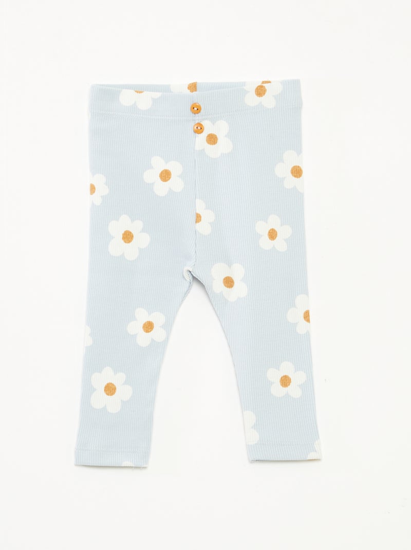 Leggings compridas caneladas com motivo Azul - Kiabi