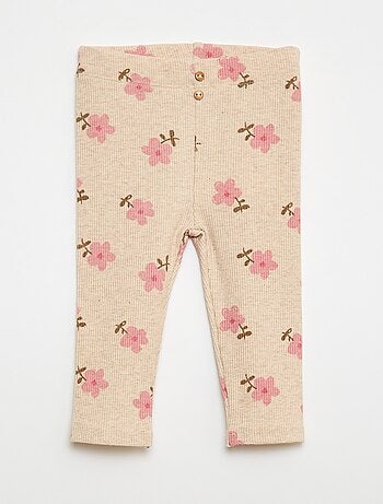 Leggings compridas caneladas com motivo