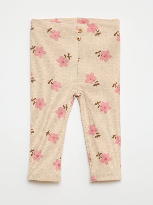 Leggings compridas caneladas com motivo - Kiabi