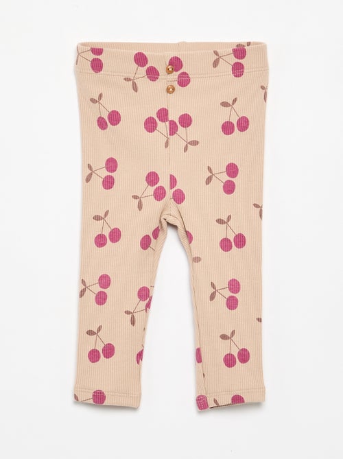 Leggings compridas caneladas com motivo - Kiabi