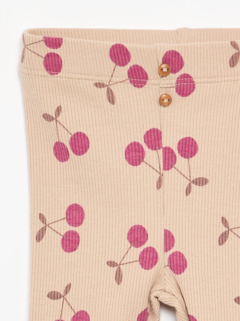 Leggings compridas caneladas com motivo Bege - Kiabi