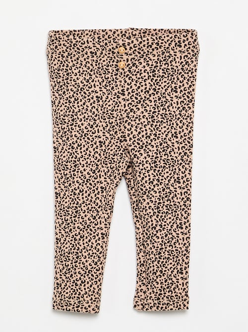 Leggings compridas caneladas com motivo - Kiabi