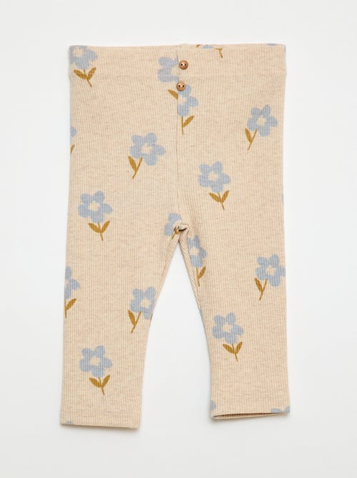 Leggings compridas caneladas com motivo - Kiabi