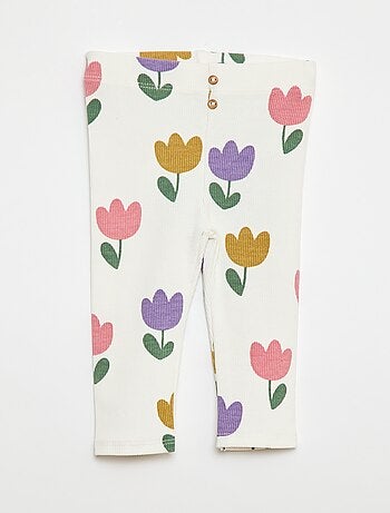 Leggings compridas caneladas com motivo