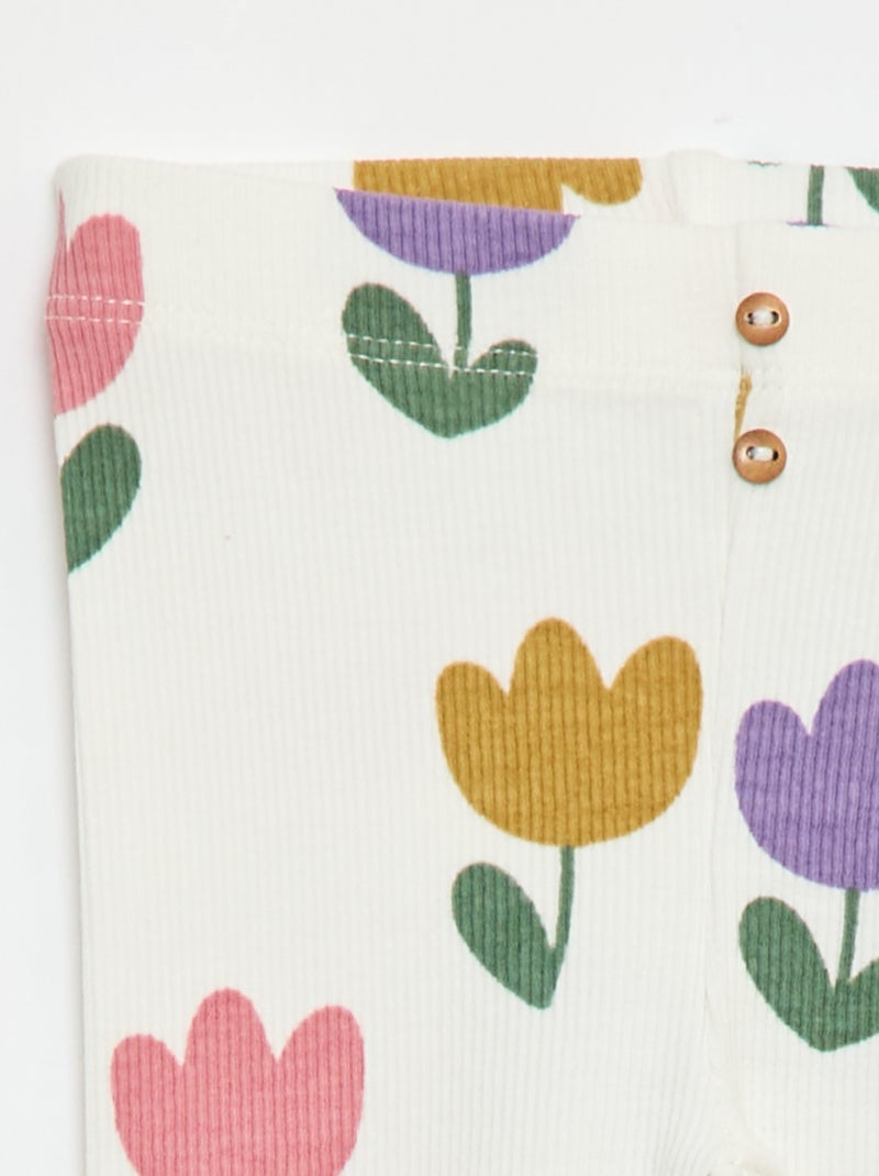 Leggings compridas caneladas com motivo Branco - Kiabi