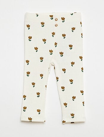 Leggings compridas caneladas com motivo