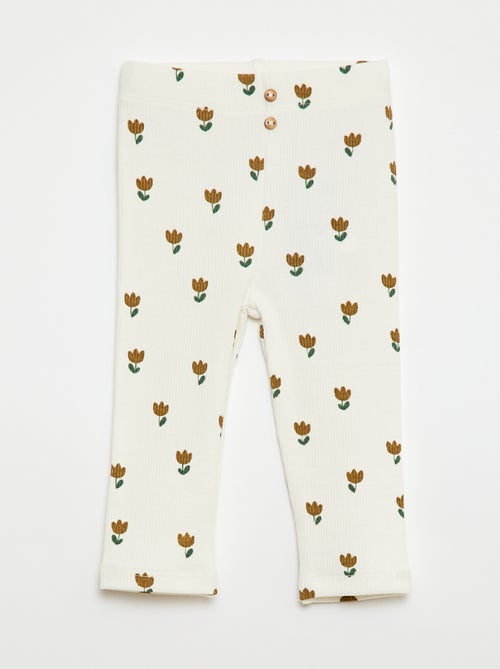 Leggings compridas caneladas com motivo - Kiabi