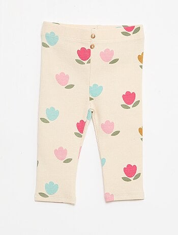 Leggings compridas caneladas com motivo