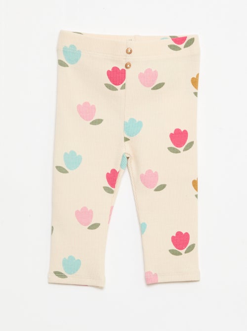 Leggings compridas caneladas com motivo - Kiabi