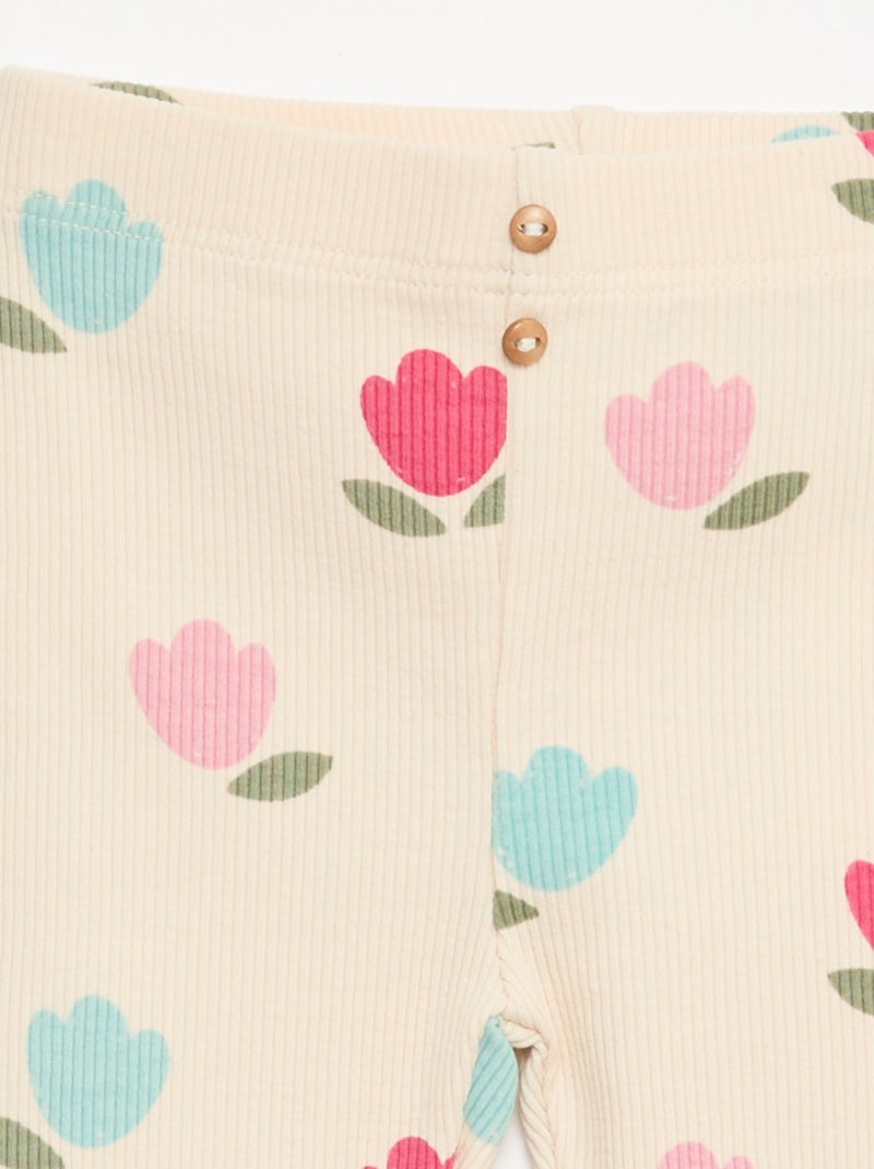 Leggings compridas caneladas com motivo Branco - Kiabi