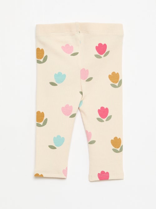 Leggings compridas caneladas com motivo - Kiabi