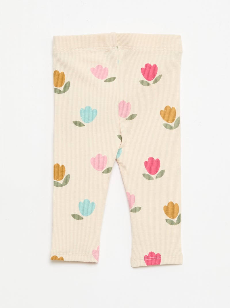 Leggings compridas caneladas com motivo Branco - Kiabi