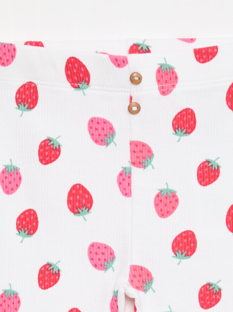 Leggings compridas caneladas com motivo Branco - Kiabi