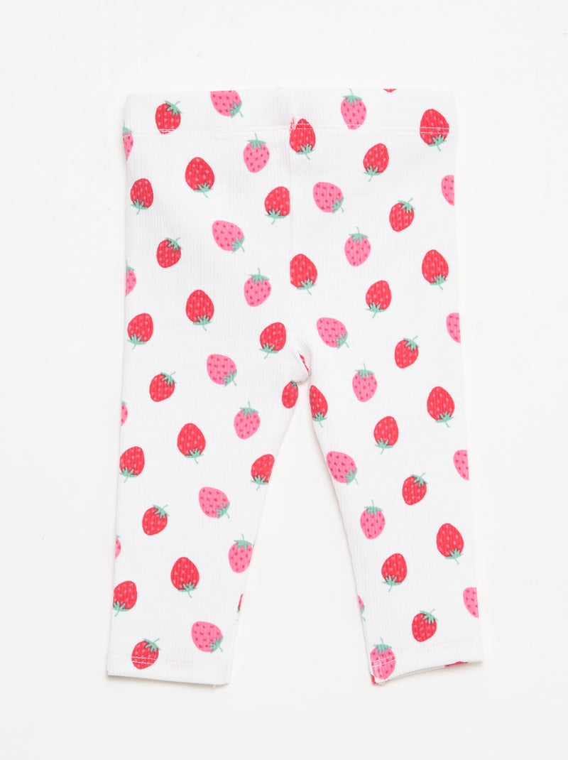 Leggings compridas caneladas com motivo Branco - Kiabi