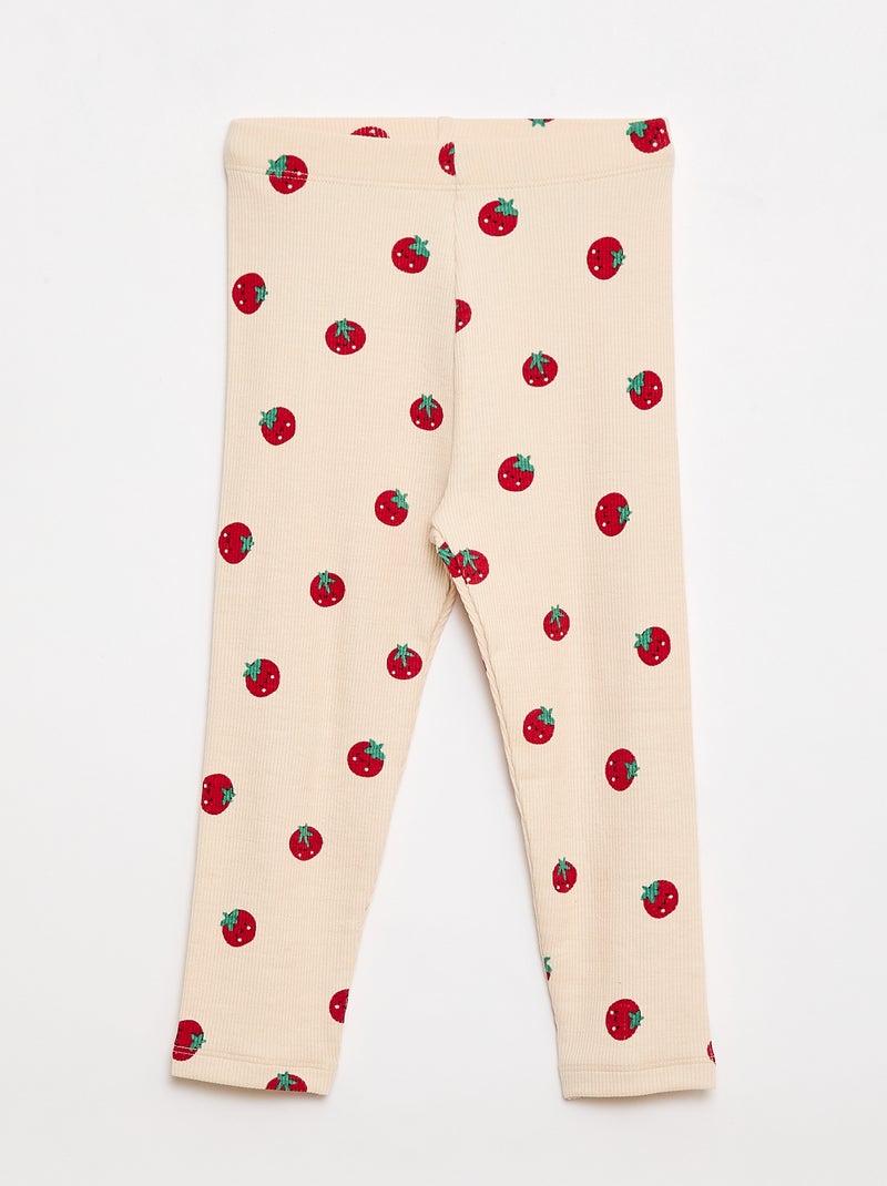 Leggings compridas caneladas com motivo Branco - Kiabi