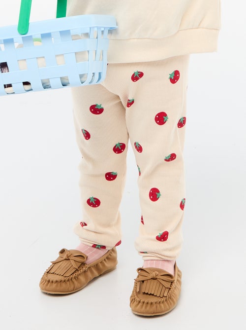 Leggings compridas caneladas com motivo - Kiabi