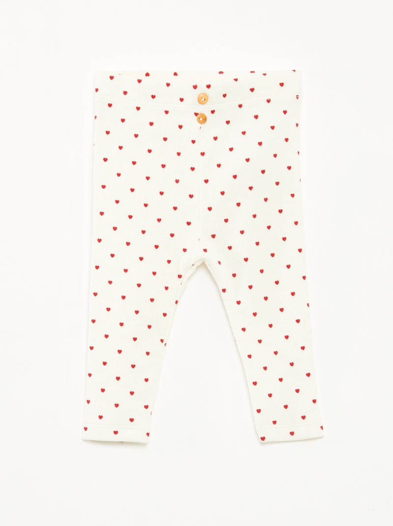 Leggings compridas caneladas com motivo Branco - Kiabi