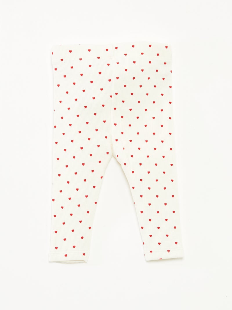 Leggings compridas caneladas com motivo Branco - Kiabi