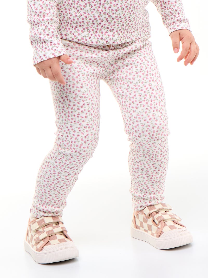Leggings compridas caneladas com motivo Branco - Kiabi