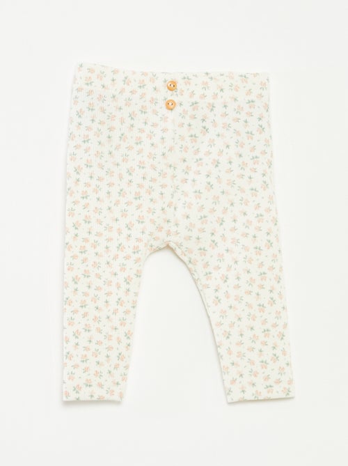 Leggings compridas caneladas com motivo - Kiabi