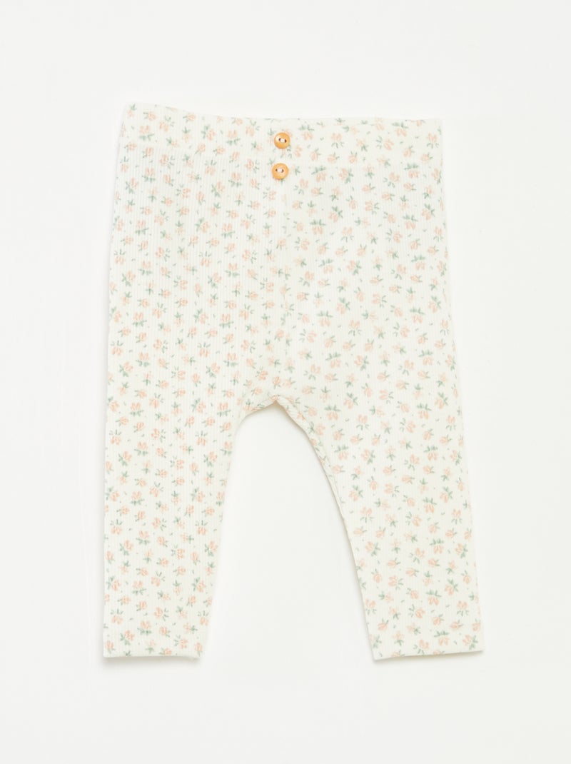 Leggings compridas caneladas com motivo Branco - Kiabi
