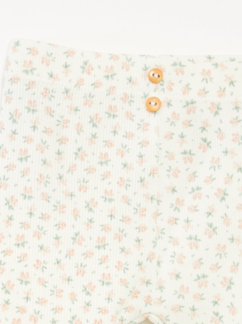 Leggings compridas caneladas com motivo Branco - Kiabi