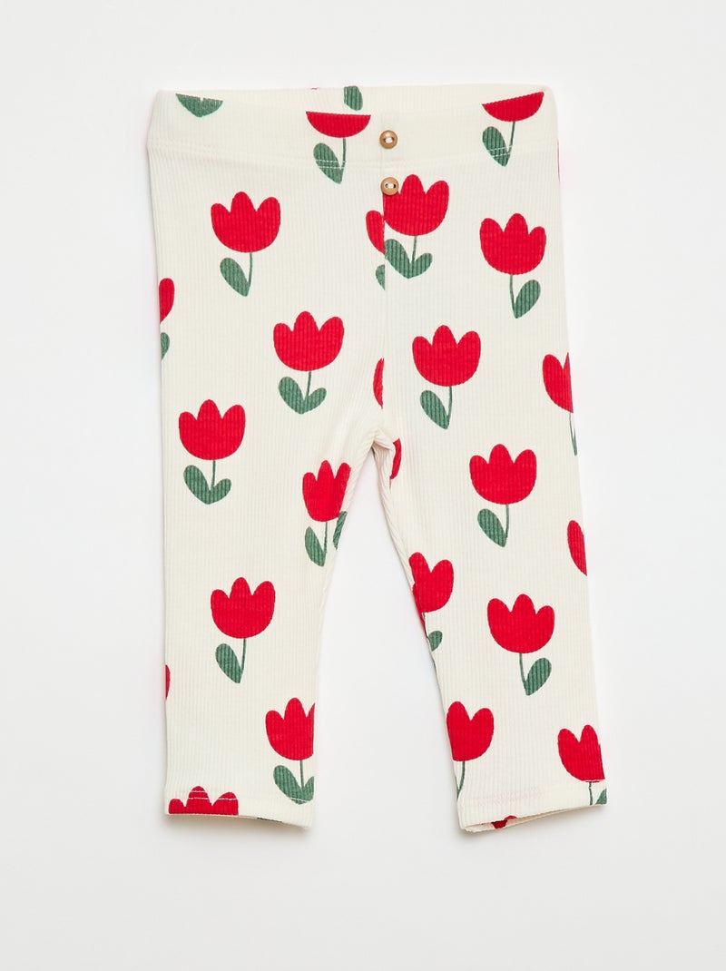 Leggings compridas caneladas com motivo Branco - Kiabi