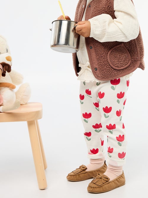 Leggings compridas caneladas com motivo - Kiabi