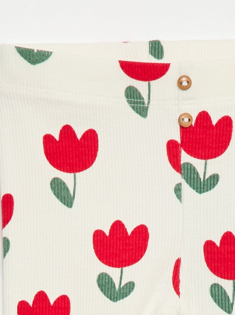 Leggings compridas caneladas com motivo Branco - Kiabi
