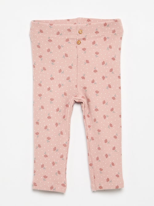Leggings compridas caneladas com motivo - Kiabi