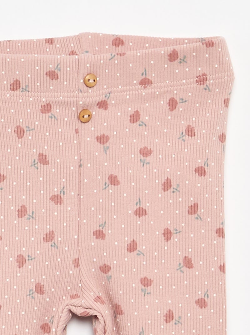 Leggings compridas caneladas com motivo Rosa - Kiabi