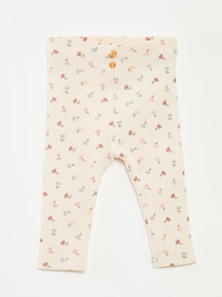 Leggings compridas caneladas com motivo