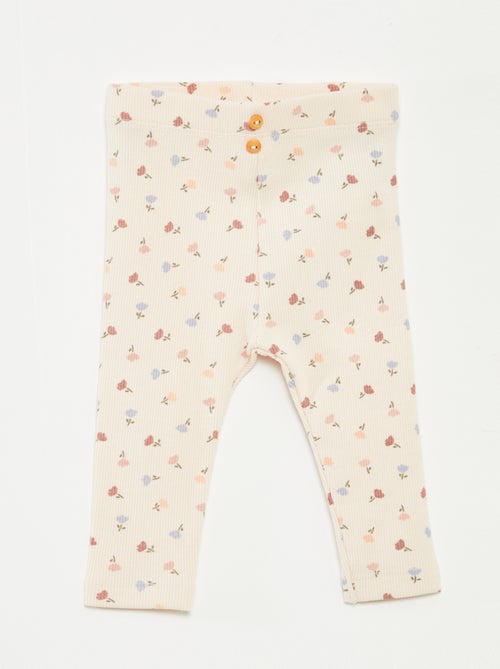Leggings compridas caneladas com motivo - Kiabi