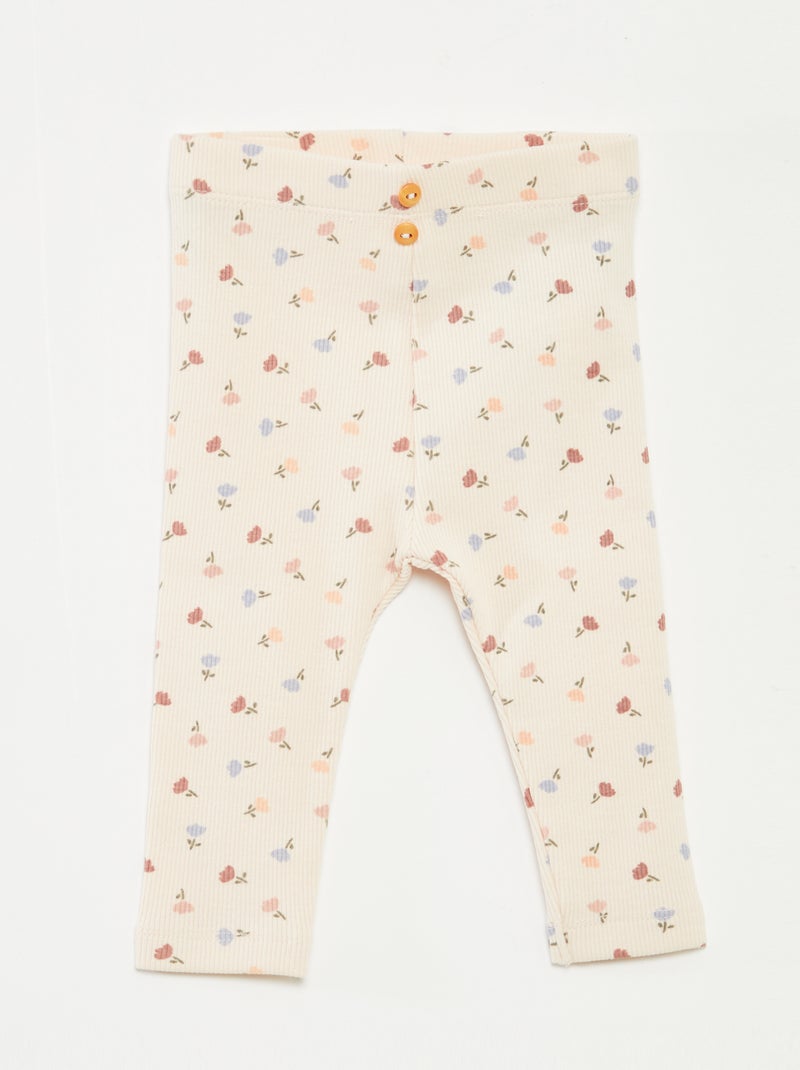Leggings compridas caneladas com motivo Rosa - Kiabi