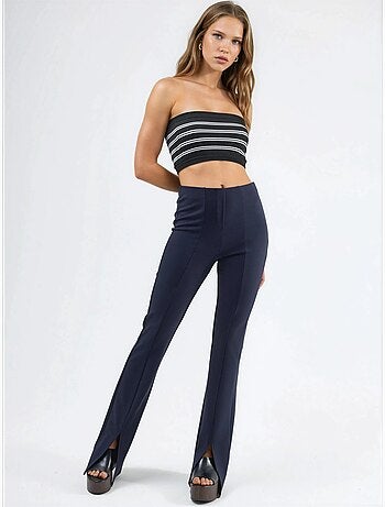 Leggings de cintura subida à boca de sino com racha busem