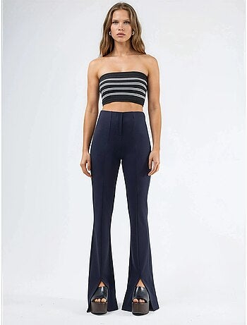 Leggings de cintura subida à boca de sino com racha busem