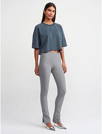 Leggings de cintura subida à boca de sino com racha dilvin