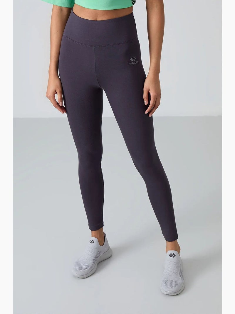 Leggings de cintura subida em algodão e elastano tommy Cinza escuro - Kiabi