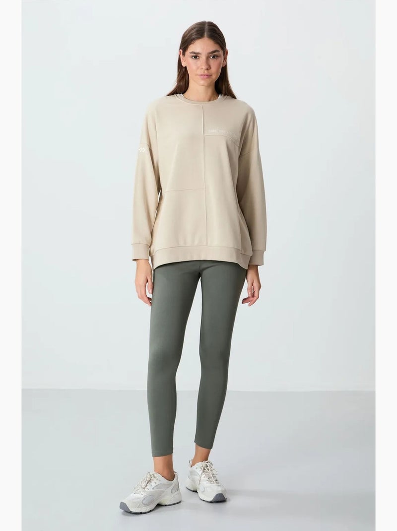 Leggings de cintura subida em mistura de algodão tommy Cáqui - Kiabi