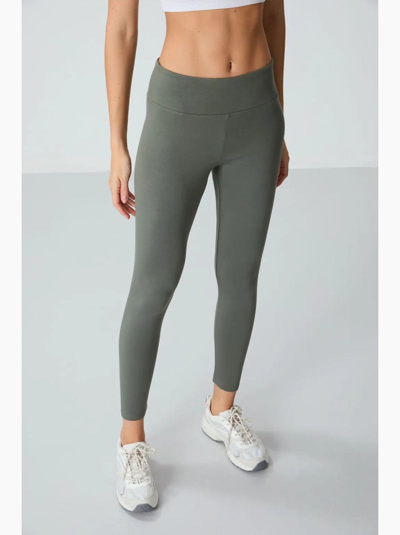 Leggings de cintura subida em mistura de algodão tommy Cáqui - Kiabi