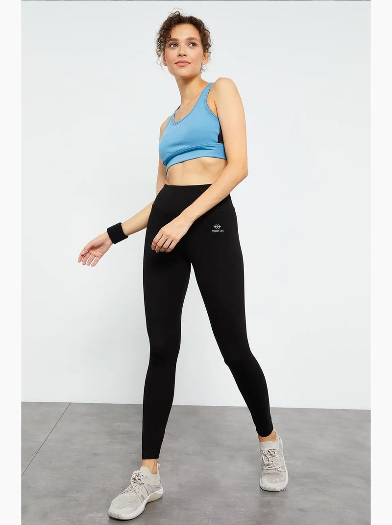 Leggings de jersey de algodão e lycra de cintura subida tommy Cinza escuro - Kiabi